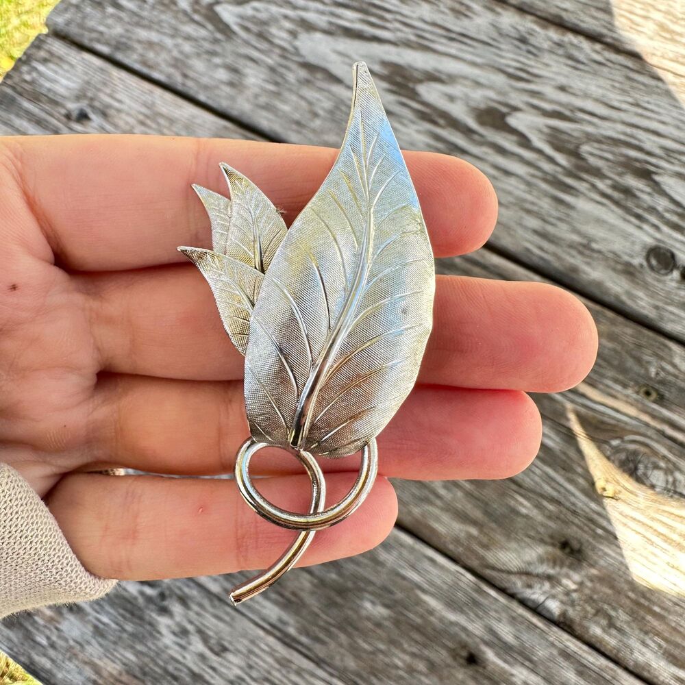 Vintage Multi Silver Tone Leaves Brooch Leaf Pin Fall Jewelry